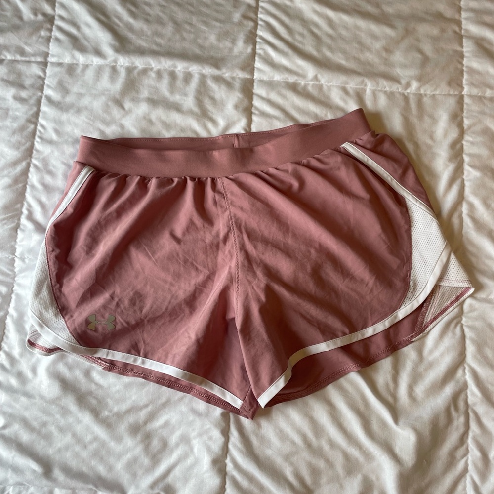 Under Armour Pink and White Athletic Shorts Lightweight Elastic Waist